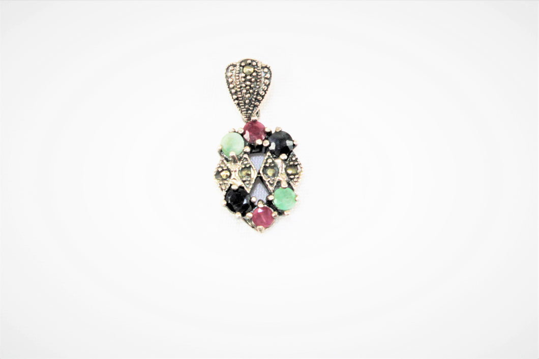 Ruby, Emerald & Sapphire  with Marcasite Pendant