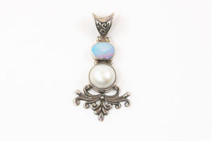 Ornate Australian Opal and Mabe Pearl Pendant