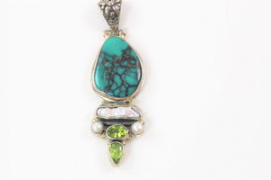 Turquoise, Peridot and Pearl Pendant