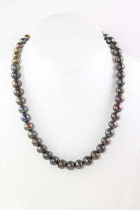 Black Pearl Necklace with Sterling Silver Clasp