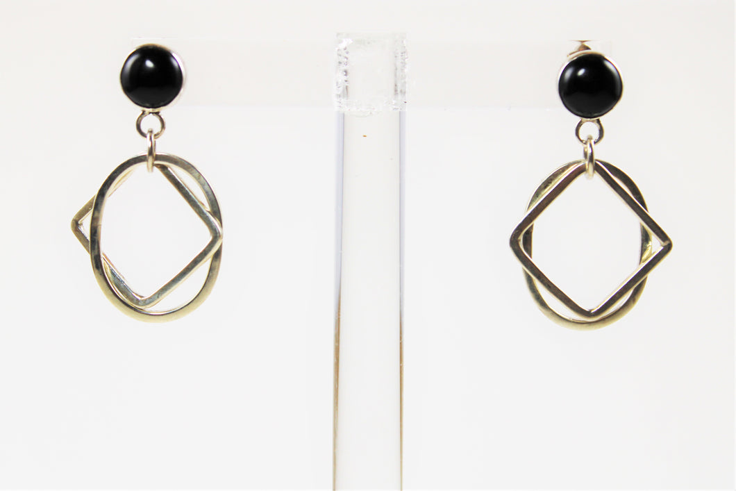 Sterling Silver Shapes on Black Onyx Studs #001