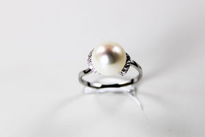 Pearl Ring with White Sapphires!  Available in size 7 and 8 only