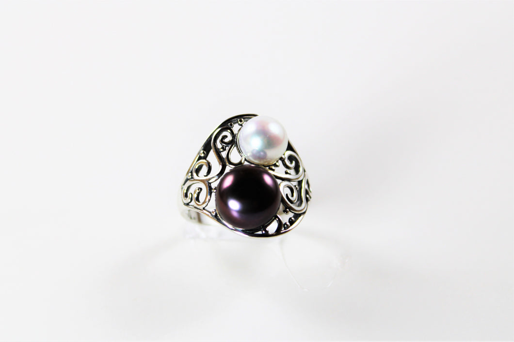Black Pearl & White Pearl Ring  -  one size 7 available