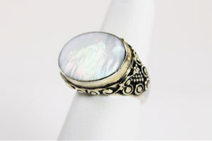 Mother of Pearl  Ring in Filigree Sterling Silver  - Size 6 available