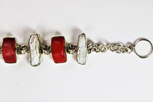 Red Coral and Stick Pearl Bracelet