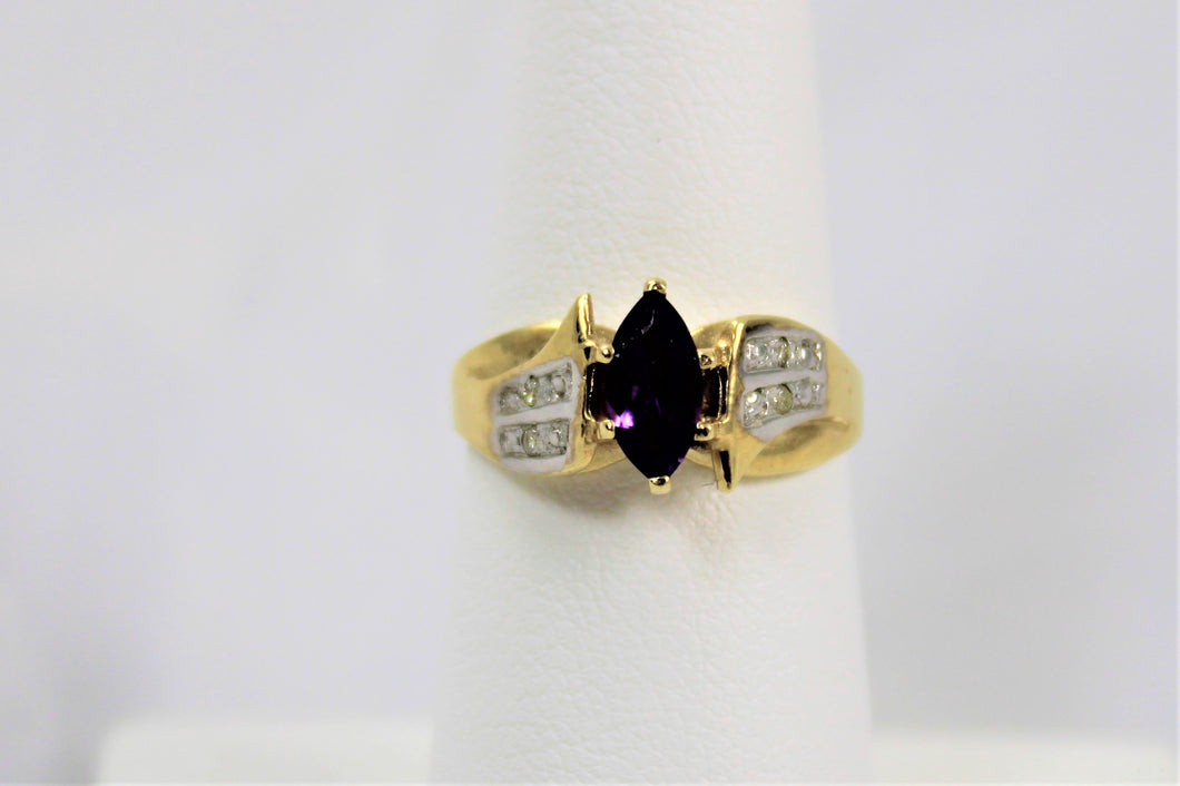 Amethyst and Diamond in 14kt Yellow Gold Ring - only one size 7 Available