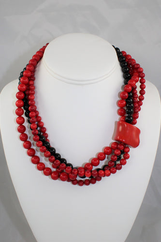 Red Coral And Black Onyx Necklace