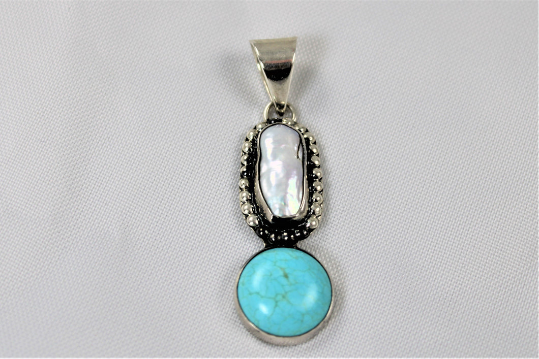 Turquoise and Stick Pearl Pendant