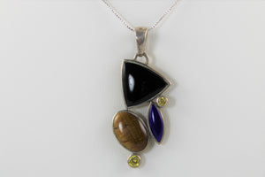 Tiger Eye, Onyx,  and Lapis Necklace
