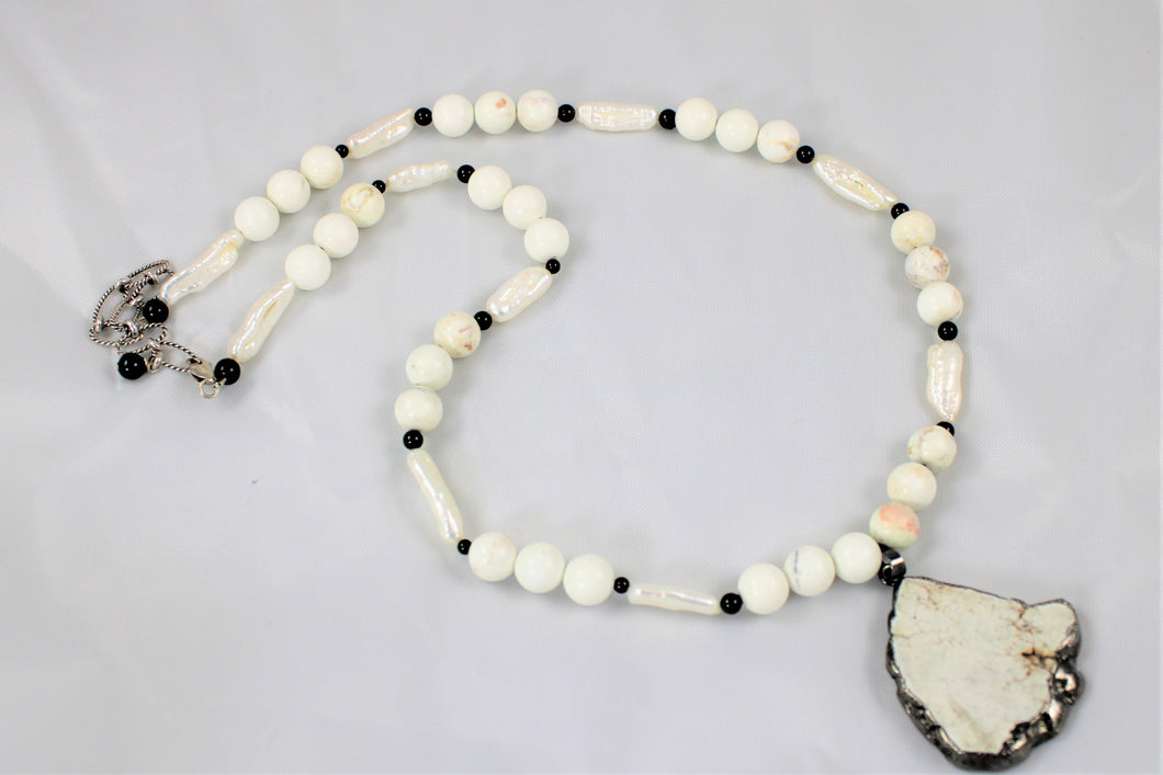 Liddicoatite Tourmaline and White Turquoise Necklace