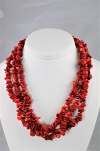 Red Coral Triple Strand Necklace
