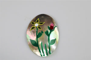 Mother of Pearl Shell with Hand Painted Flowers - top Drilled
