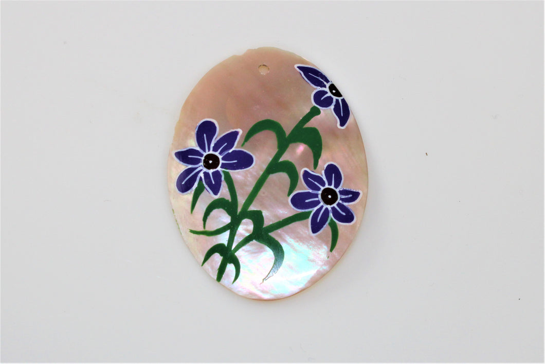 Mother of Pearl Oval with Hand Painted Floral - top Drilled