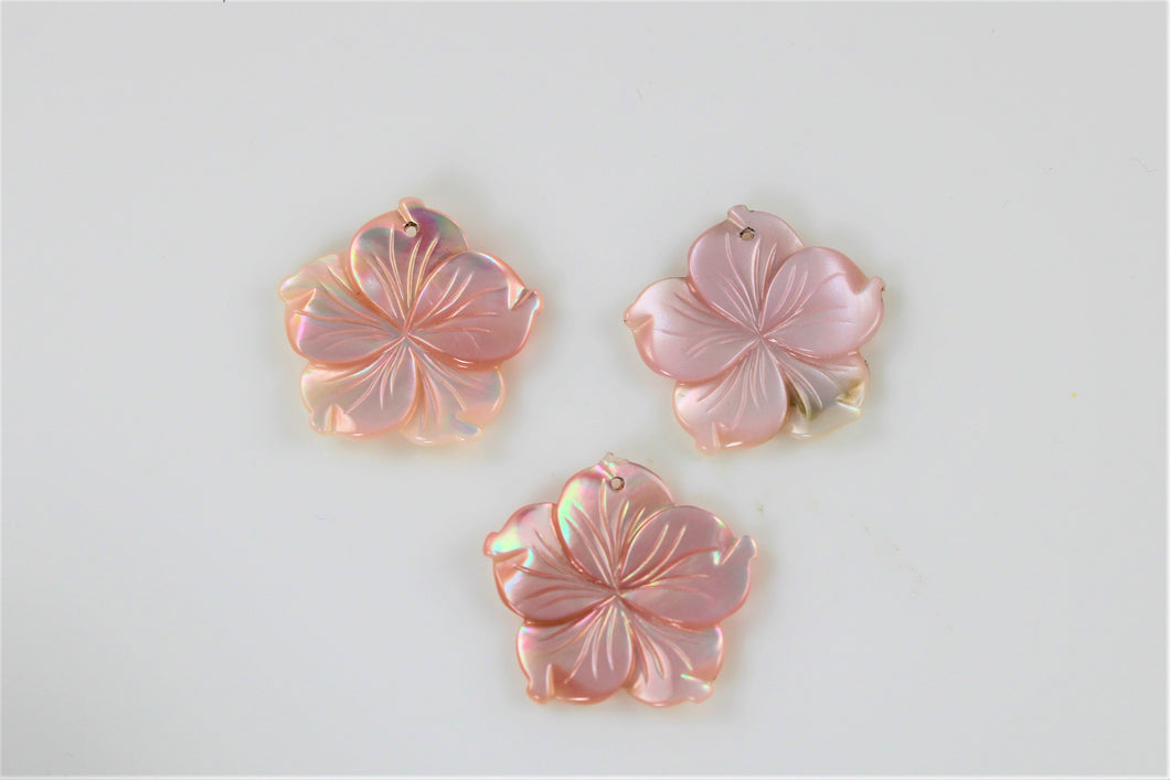 Pink Mother of Pearl Flower - Top Drilled