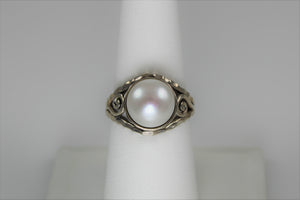 Pearl Ring - Set in Sterling Silver Filagree - one size 8 still in stock