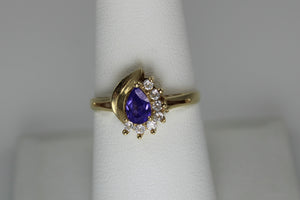 Amethyst and Diamond 14kt Gold Ring - size 8