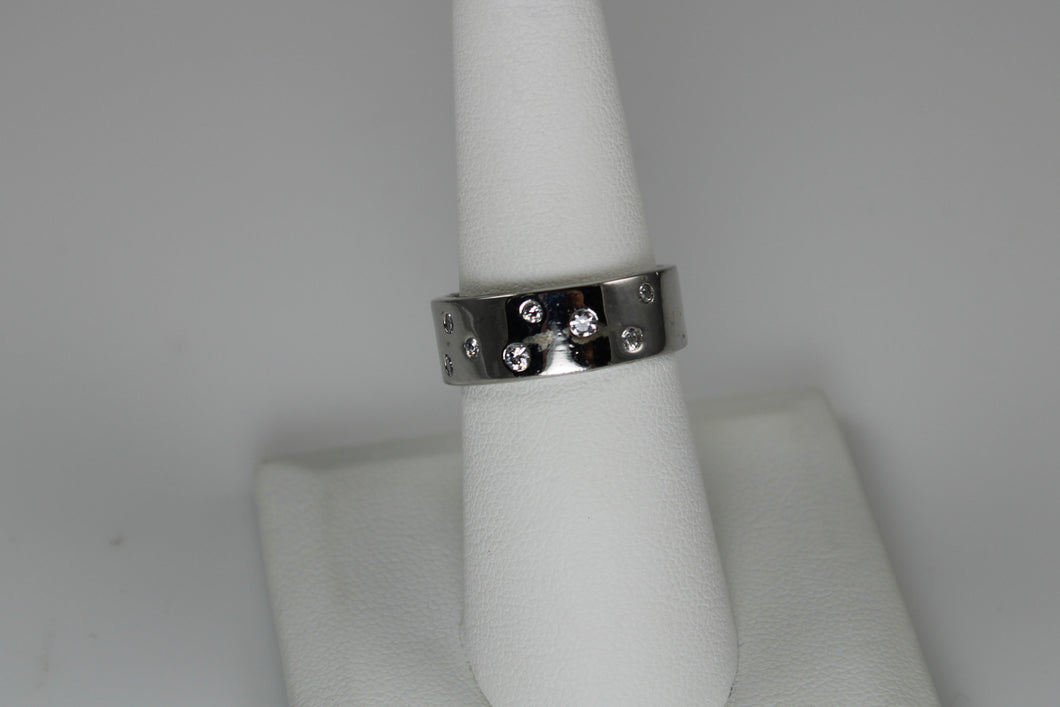 Sterling Silver Band with White Topaz Insets - Available in size 7 and 8 only